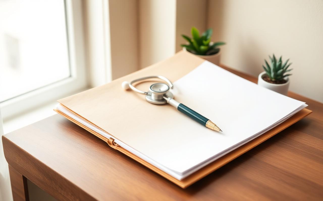 Medical reports and stethoscope on a calm desk for second-opinion review